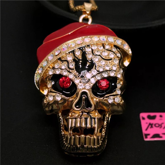 Betsey Johnson Cap Skull Head Pendant Necklace - Picture 7 of 8